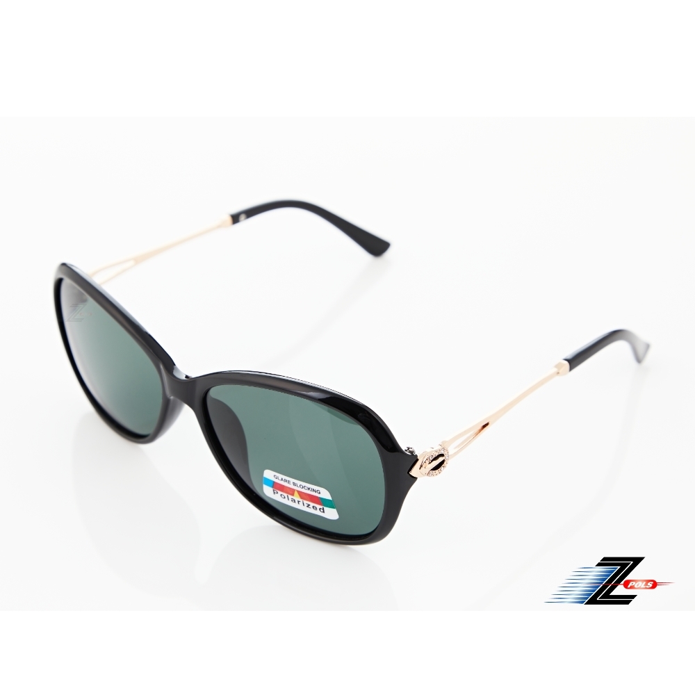 【Z-POLS】高雅氣質黑框搭時尚圖騰邊框 墨綠Polarized寶麗來偏光抗UV400太陽眼鏡(時尚有型好穿搭)