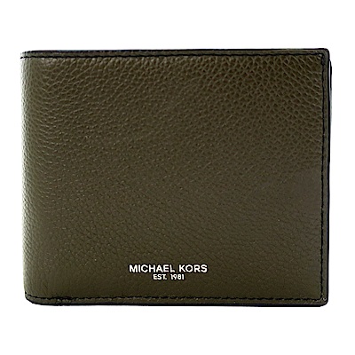 MICHAEL KORS RUSSEL牛皮附票卡夾八卡短夾(綠X內裡綠黑)