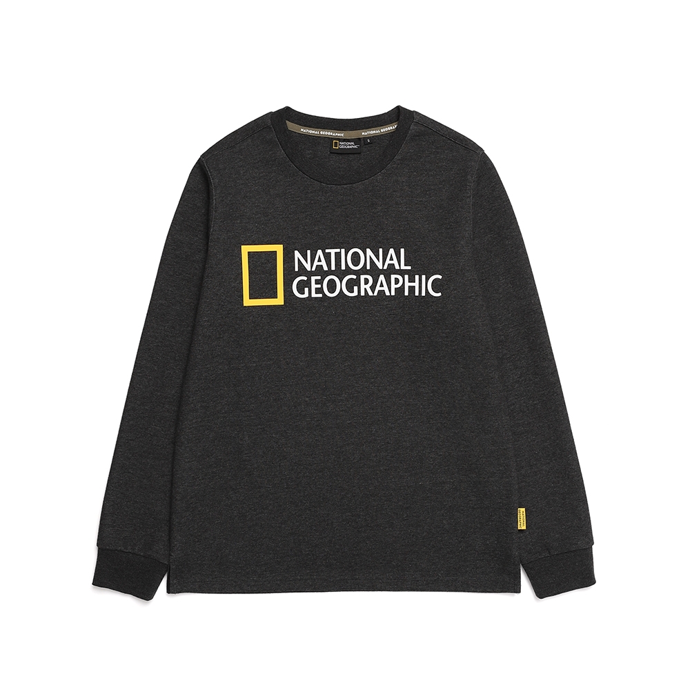 National Geographic FINUS BIG LOGO LONG SLEEVE ROUND T-SHIRTS  男女長袖上衣-炭灰-N213UTS020193
