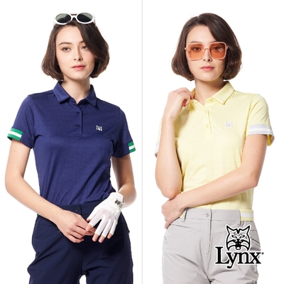 【Lynx Golf】女款合身版吸排機能袖口剪接羅紋造型山貓膠標短袖POLO衫/高爾夫球衫(二色)