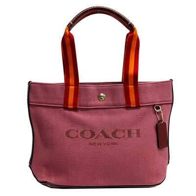 COACH 字母LOGO帆布手提/肩背兩用托特包(小款-乾燥莓果)