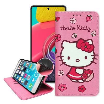 三麗鷗授權 Hello Kitty 三星 Samsung Galaxy M53 5G 櫻花吊繩款彩繪側掀皮套