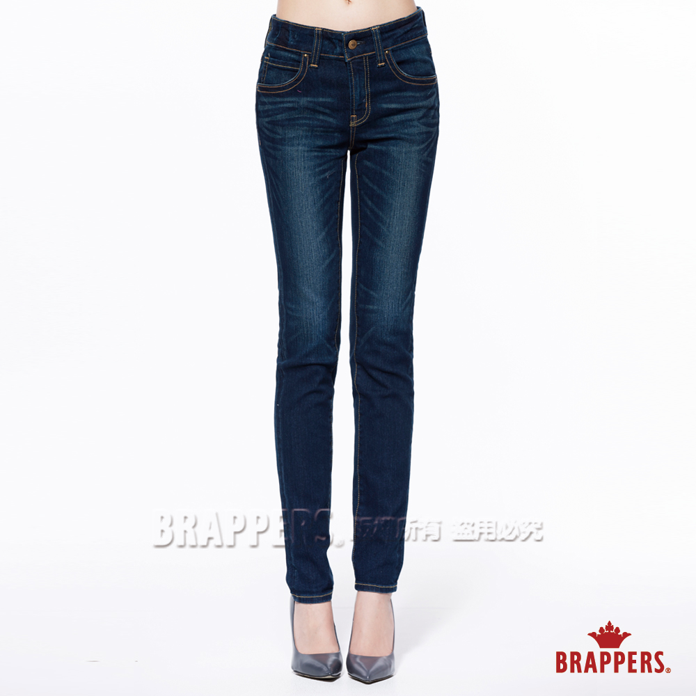 BRAPPERS 女款 新美腳Royal系列-中腰彈性鑲鑽窄管褲-深藍