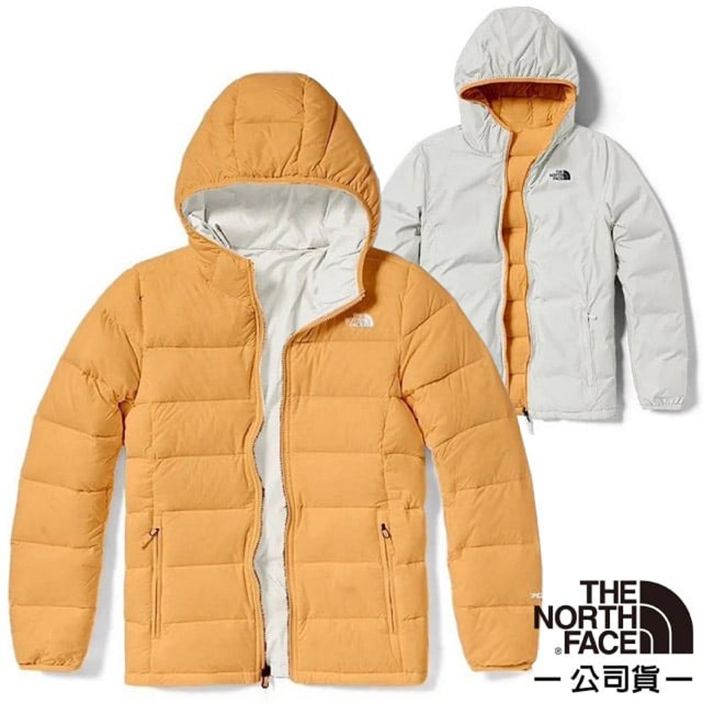 【The North Face】女 防潑水保暖兩面穿連帽羽絨外套/禦寒雪衣_83OK-KOL 鵝黃