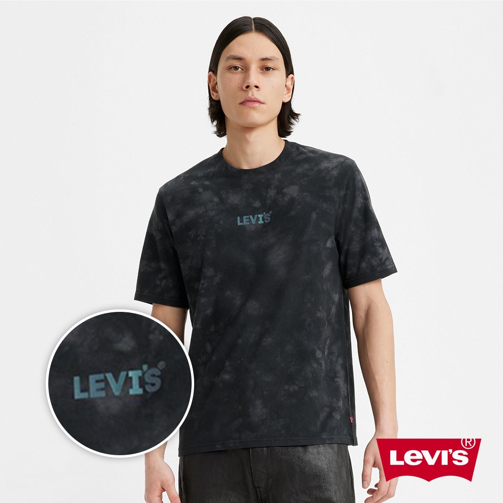 Levis 男款 寬鬆版重磅短袖T恤 / 高密度膠印Logo / 225GSM厚棉 漂染黑