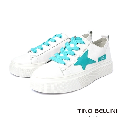 Tino Bellini 繽紛鞋帶星芒真皮厚底休閒鞋-藍