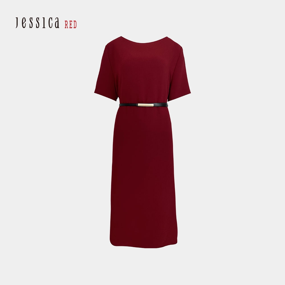 JESSICA RED - 寬鬆舒適透氣醋纖短袖洋裝822Z73（紅）
