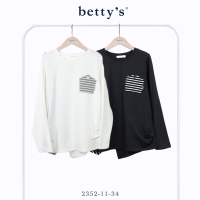 betty’s貝蒂思 條紋不對稱拼接圓領長袖T-shirt(共二色)