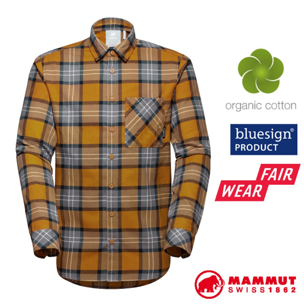 MAMMUT 長毛象 男 Trovat Longsleeve Shirt 彈性透氣格紋長袖襯衫_獵豹褐/鈦金灰