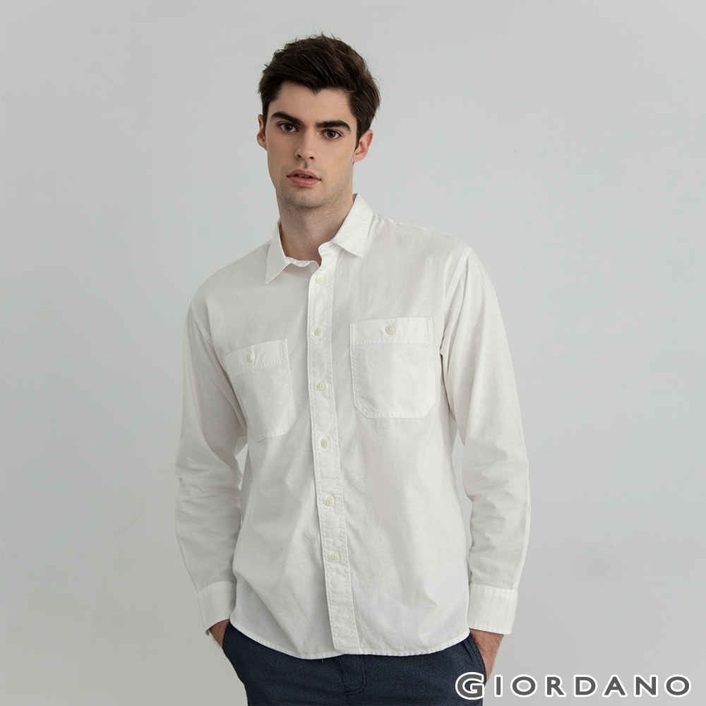 GIORDANO 男裝雙口袋休閒襯衫 - 01 白