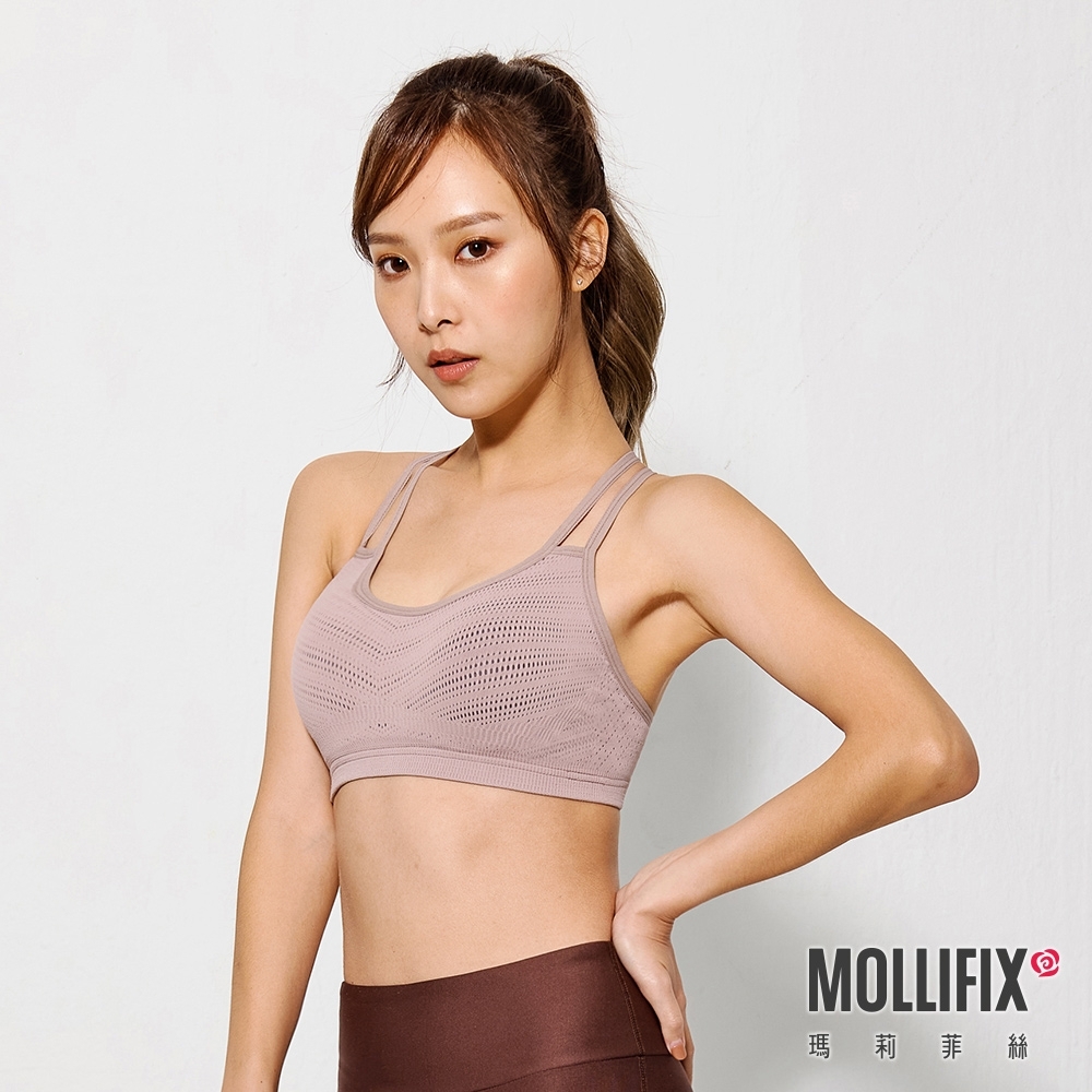 Mollifix 瑪莉菲絲 A++活力雙肩帶舒活BRA (日曬卡其)瑜珈服