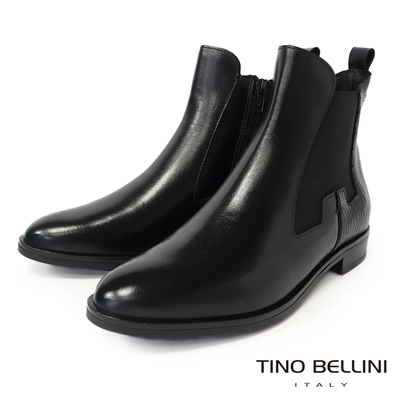 Tino Bellini 波士尼亞進口皮紋拼接切爾西短靴FWMT007-1(黑色)