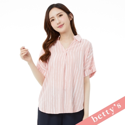 betty’s貝蒂思 直條紋V領開襟落肩上衣(粉色)