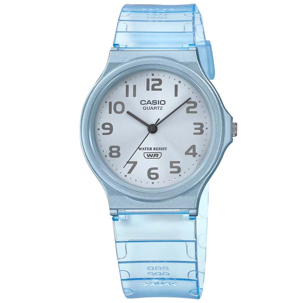 CASIO 卡西歐 簡約百搭 數字時標 橡膠手錶 半透明藍色 MQ-24S-2B 33mm