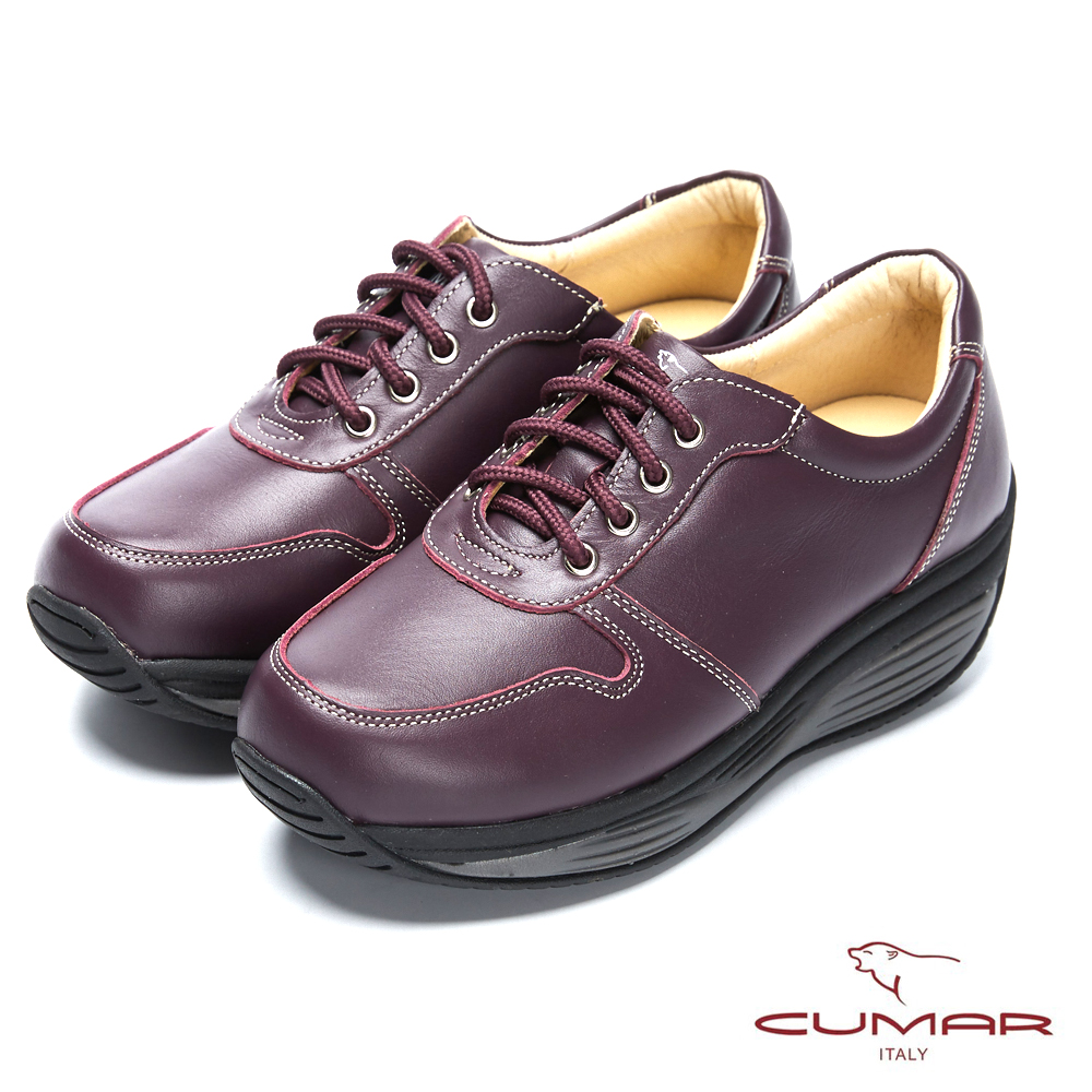 【CUMAR】簡約步調 - 輕量化厚底溫潤皮質綁帶休閒鞋