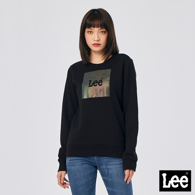 Lee 女款 方框漸層Logo長袖圓領大學T/厚T 黑