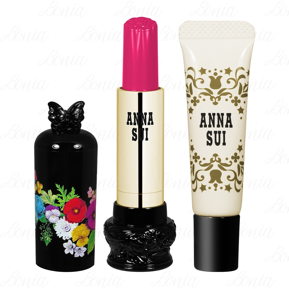 ANNA SUI 安娜蘇 不掉色唇彩組-薔薇花園明艷唇膏(3g)+魔法護色小雨衣(5.6g)