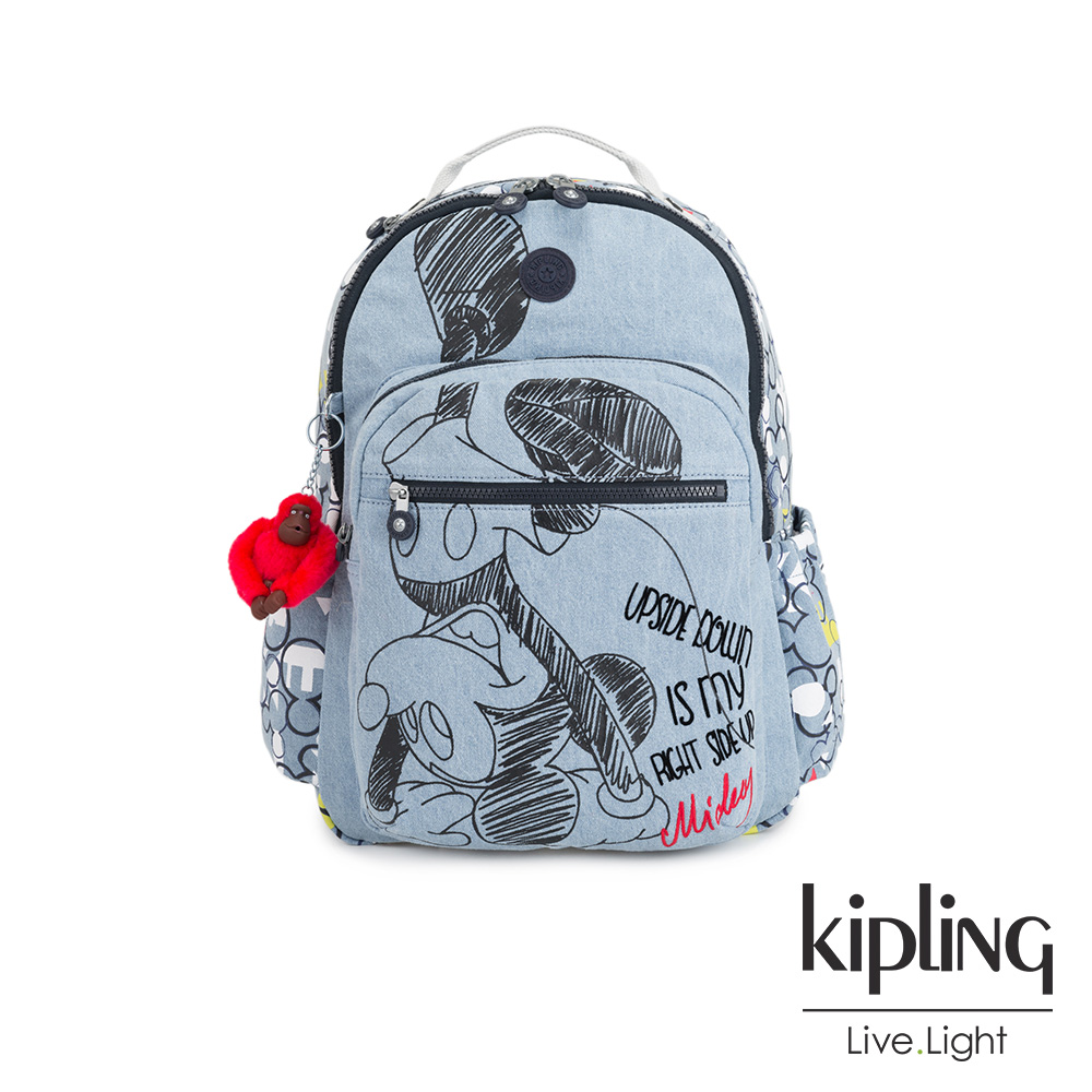 Kipling 米奇系列 丹寧俏皮倒立米奇印花機能手提後背包-D SEOUL GO