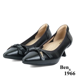 Ben&1966高級頭層羊皮舒適尖頭低跟鞋-黑(236541)