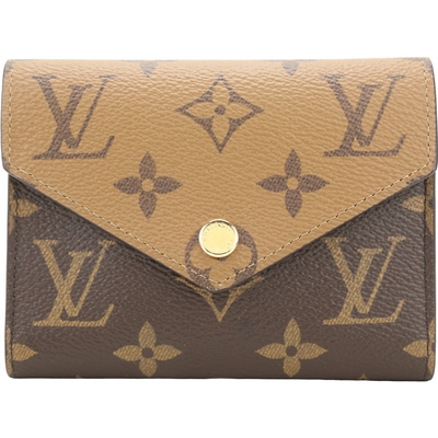 Louis Vuitton LV路易威登 M81557 Victorine 雙色老花帆布信封三折短夾(咖啡x駝色)