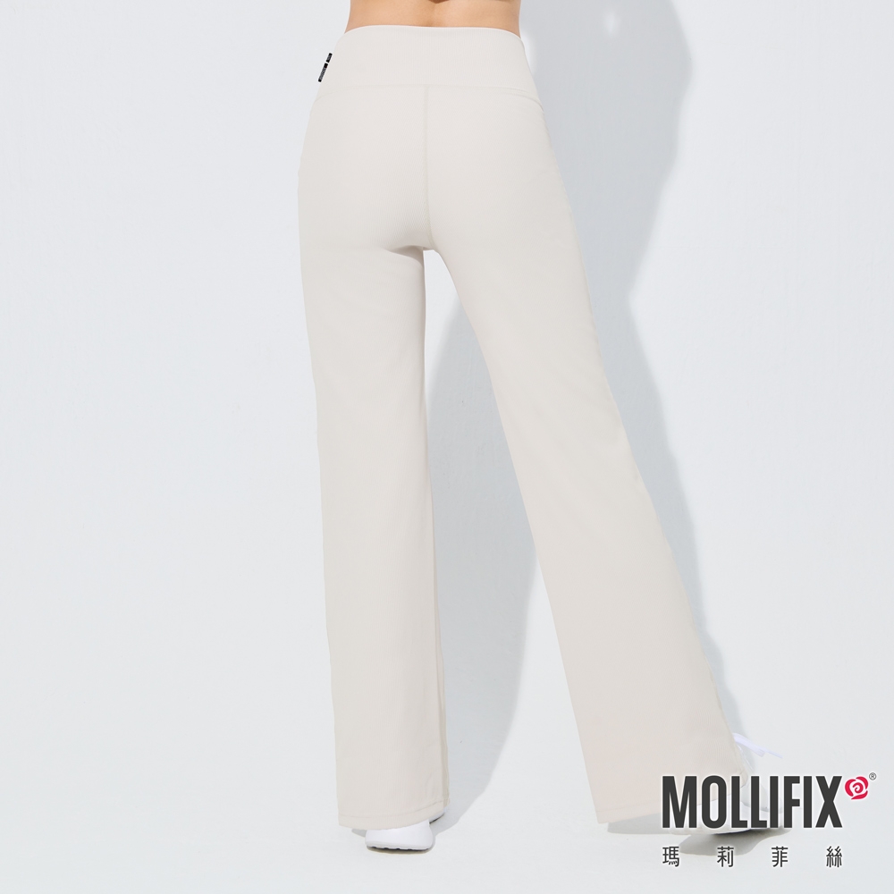 Mollifix 瑪莉菲絲 TRULY坑條修身前岔直筒褲 (杏)暢貨出清、瑜珈服、瑜珈褲、Legging