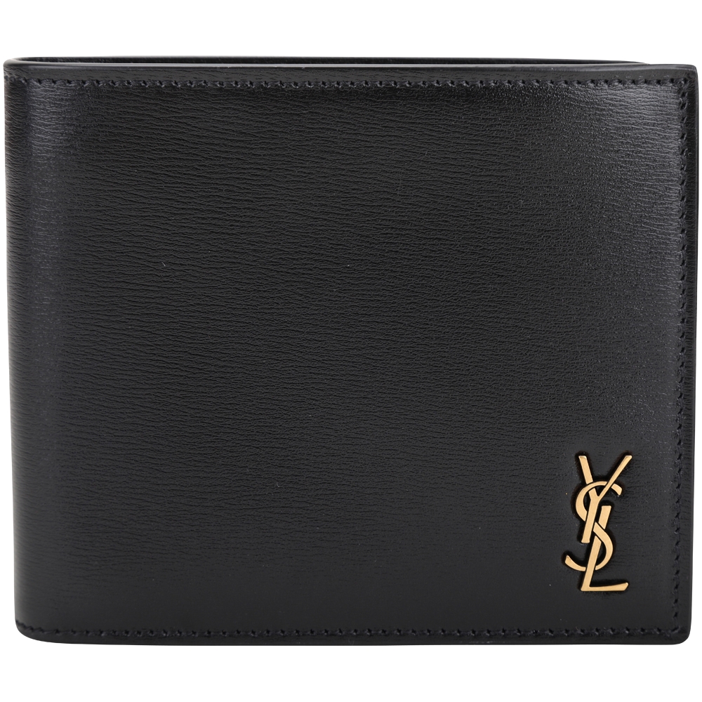 YSL Saint Laurent TINY MONOGRAM 金字滑面牛皮對折短夾(黑色)