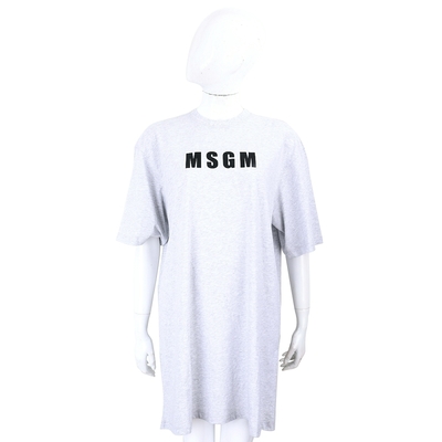 MSGM 黑字母灰色短袖長版TEE 洋裝