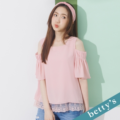 betty’s貝蒂思 露肩壓摺蕾絲上衣(淺粉色)