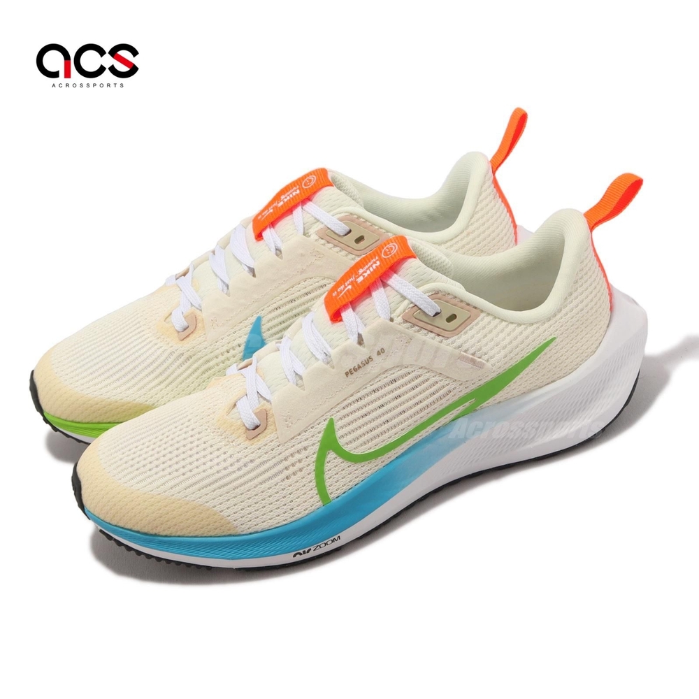 Nike 慢跑鞋Air Zoom Pegasus 40 GS 大童女鞋象牙白綠緩震運動鞋小飛馬