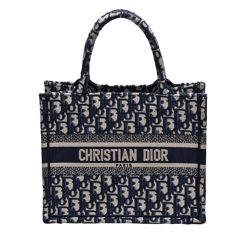 Dior 經典BOOK TOTE系列OBLIQUE刺繡帆布手提包(小-藍色) | 歐系精品包