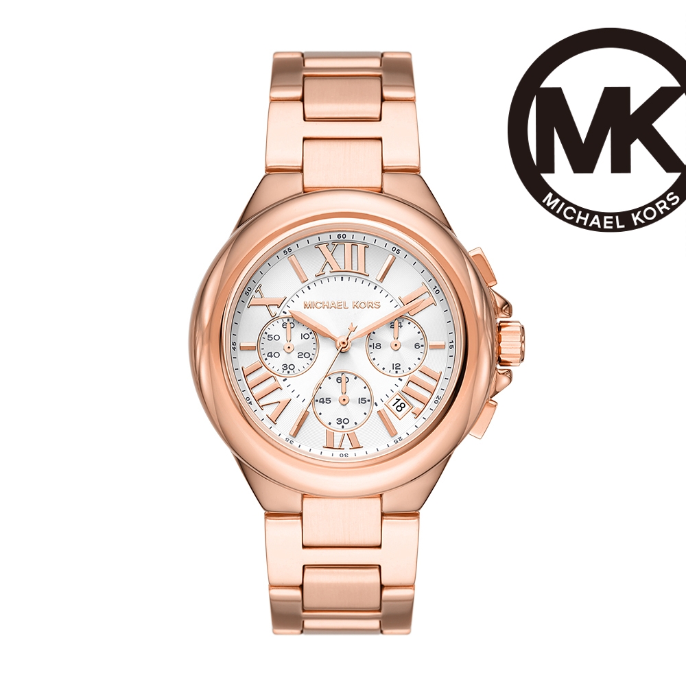 Michael Kors Camille 獨特亮眼三眼計時女錶 玫瑰金不鏽鋼鍊帶 43MM MK7271