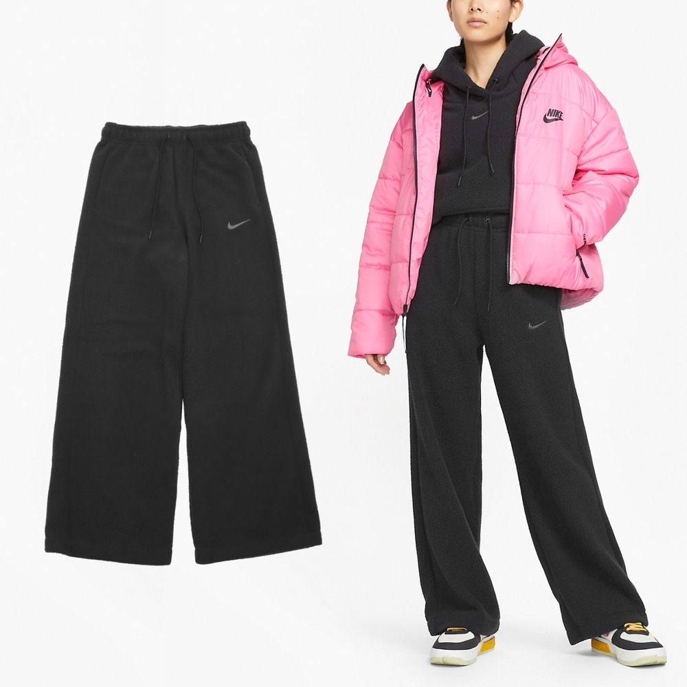 Nike 長褲NSW Plush 女款黑搖粒絨直筒褲子刺繡LOGO DV4362-010, NIKE