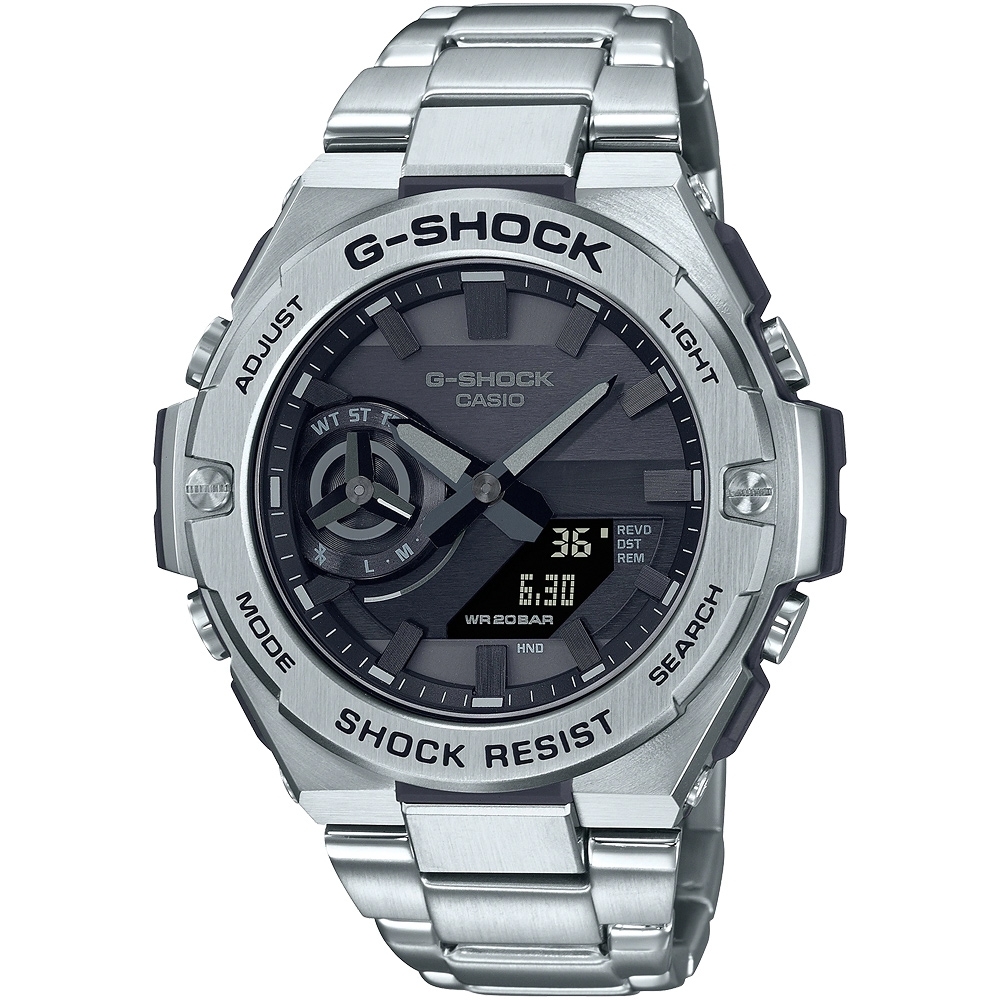 CASIO 卡西歐 G-SHOCK 太陽能 碳核心防護藍牙雙顯手錶 迎春好禮 GST-B500D-1A1