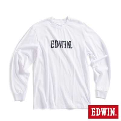EDWIN 網路獨家 仿舊立體LOGO長袖T恤-男-白色