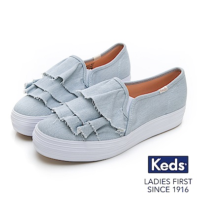 Keds TRIPLE RUFFLE 單寧荷葉休閒鞋-淺藍