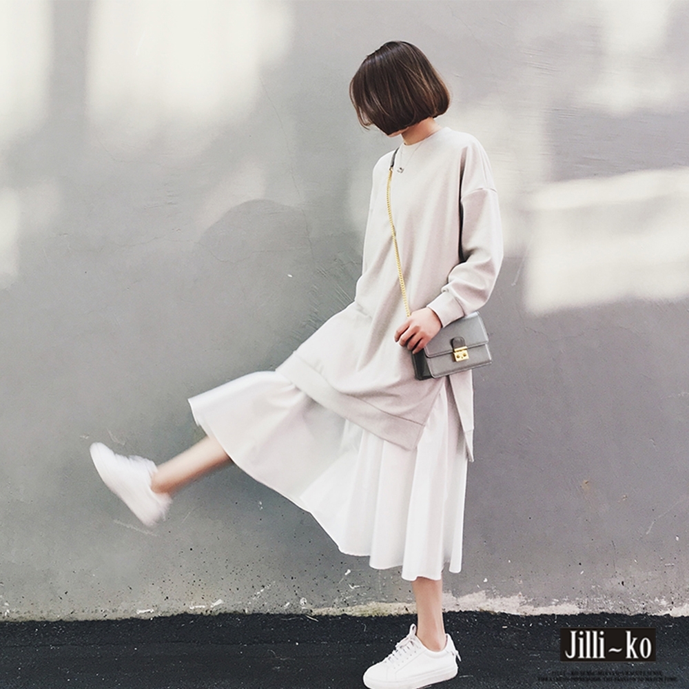 JILLI-KO 假兩件衛衣造型連衣裙- 杏/黑