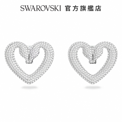 SWAROVSKI 施華洛世奇 Una 夾式耳環 心形, 大號, 白色, 鍍白金色