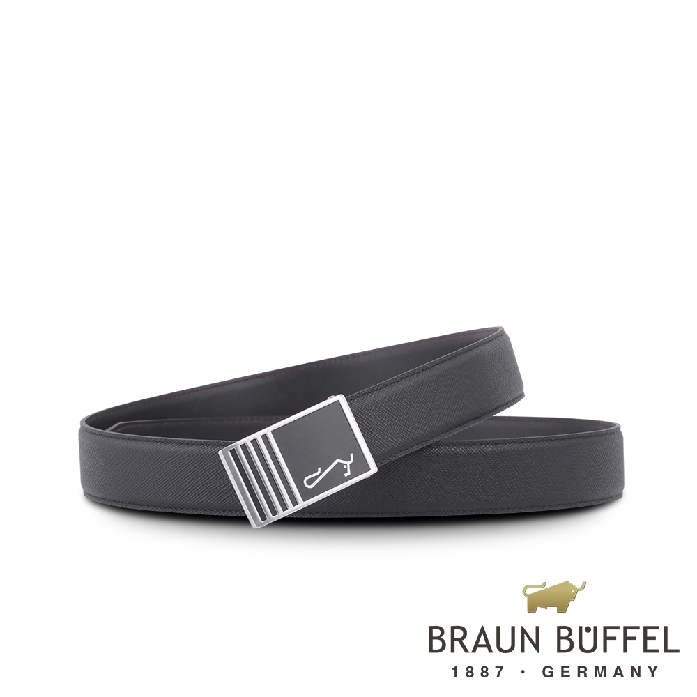 【BRAUN BUFFEL 德國小金牛】台灣總代理 時尚型男髮絲紋釘扣式皮帶-銀色/BF20B-WEG024-SNK