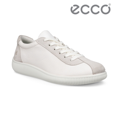 ECCO SOFT ZERO W 柔酷零點復古保齡球皮革休閒鞋 女鞋 白色/灰白色