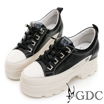 GDC-真皮素色經典金屬百搭厚底老爹休閒鞋-黑色