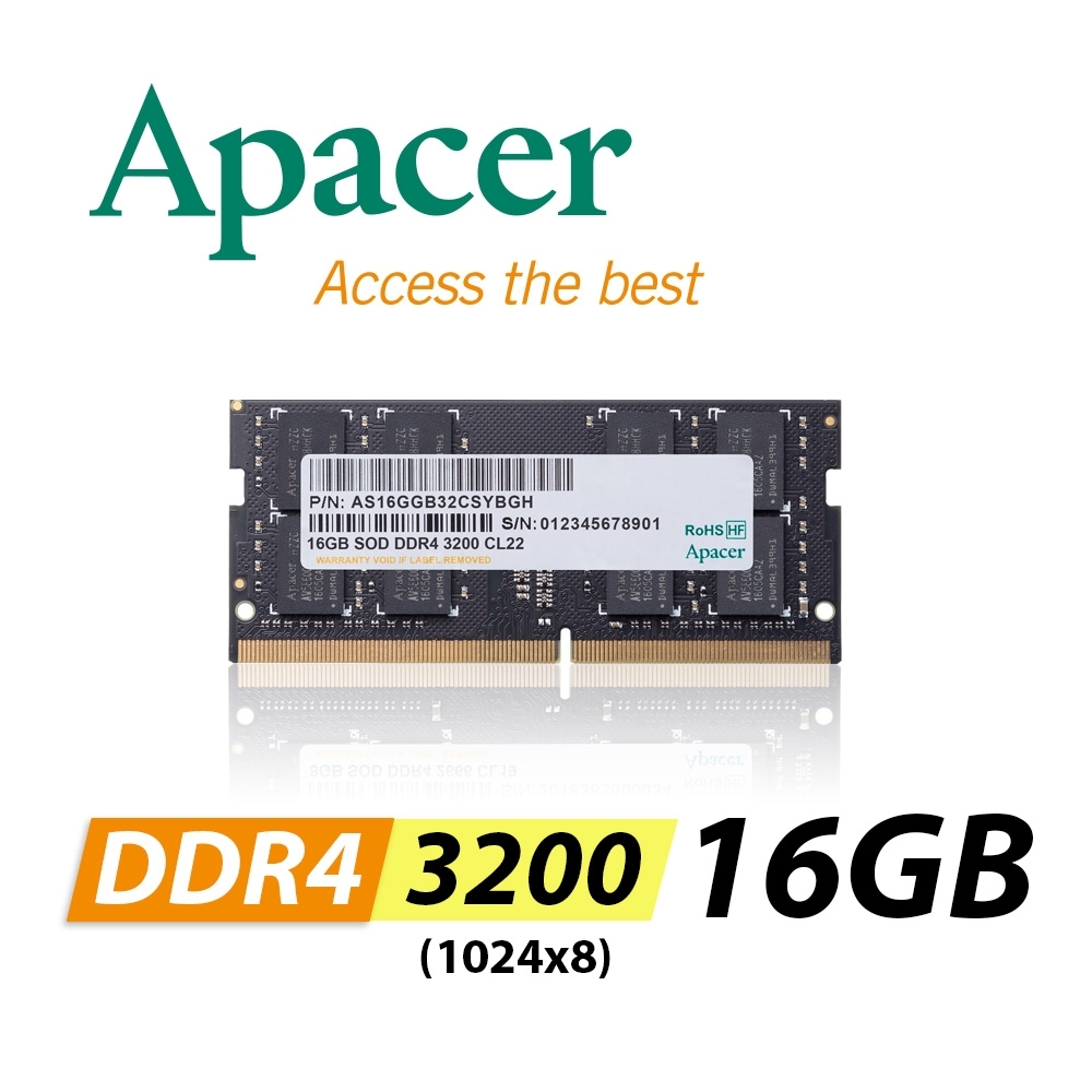 Apacer 16GB DDR4 3200 1024x8 筆記型記憶體