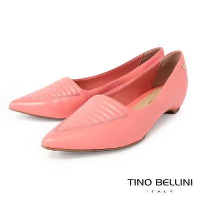 Tino Bellini 巴西進口牛皮尖楦內增高低跟鞋-粉