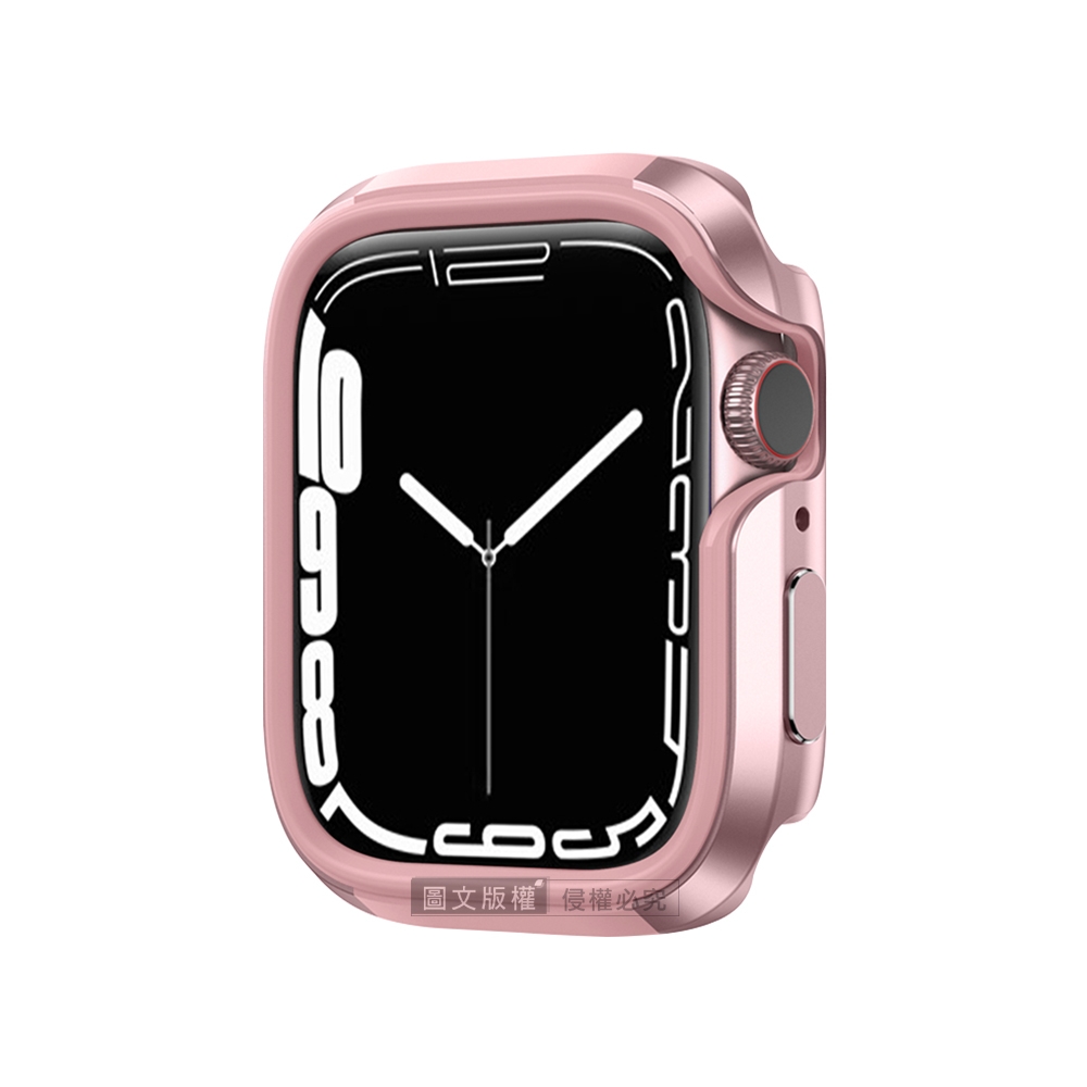 軍盾防撞 抗衝擊 Apple Watch Series 8/7 (45mm) 鋁合金雙料邊框保護殼(玫瑰粉)