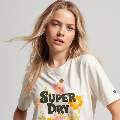 SUPERDRY 女裝 短袖T恤 Vintage Floral Scripted 米白