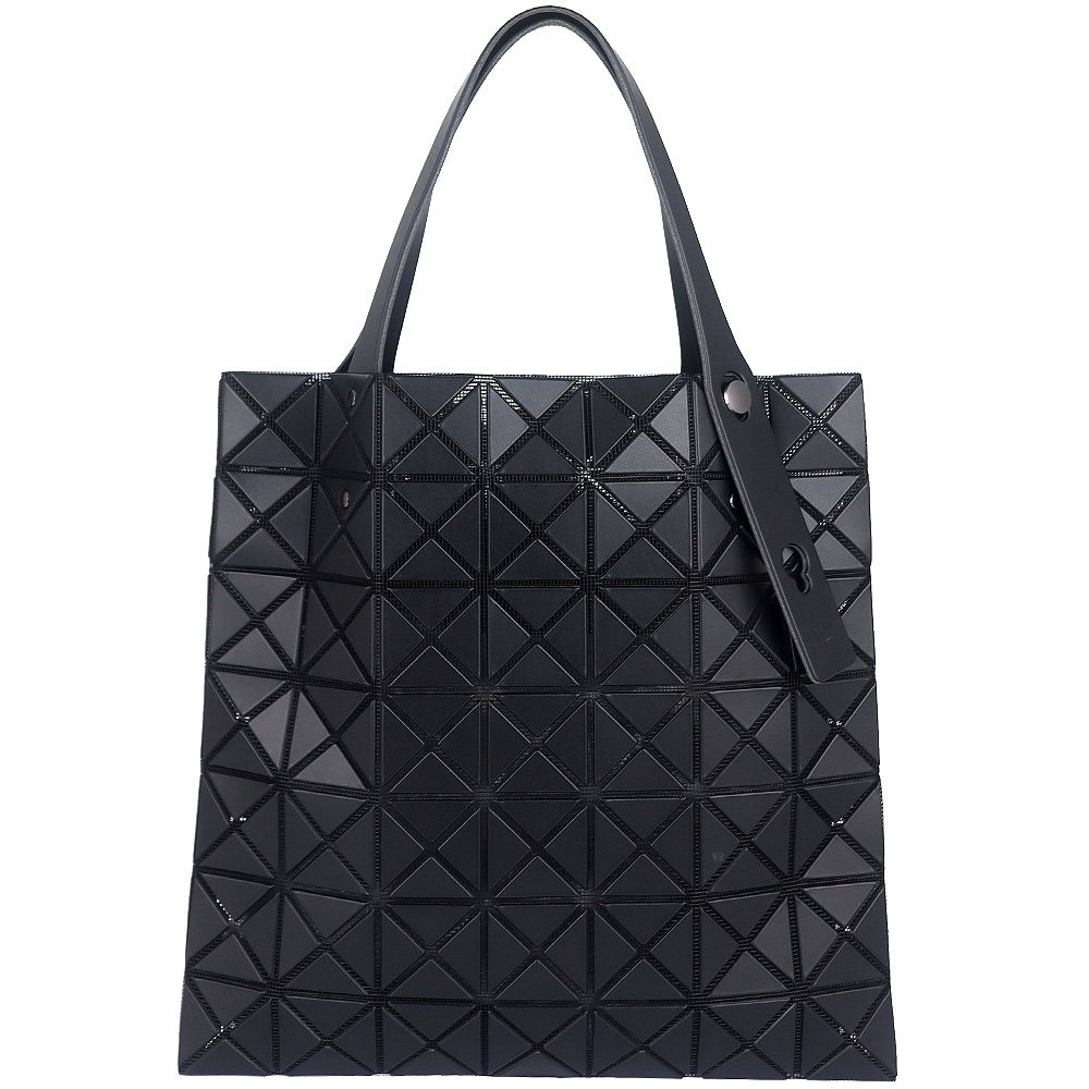 ISSEY MIYAKE 三宅一生BAOBAO 黑色皮質三角格7x7手提包