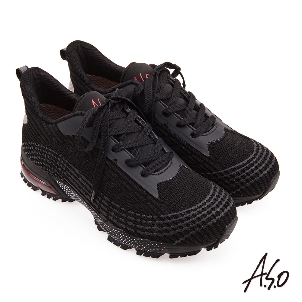 A.S.O 活力雙核心防水氣囊綁帶休閒鞋-黑
