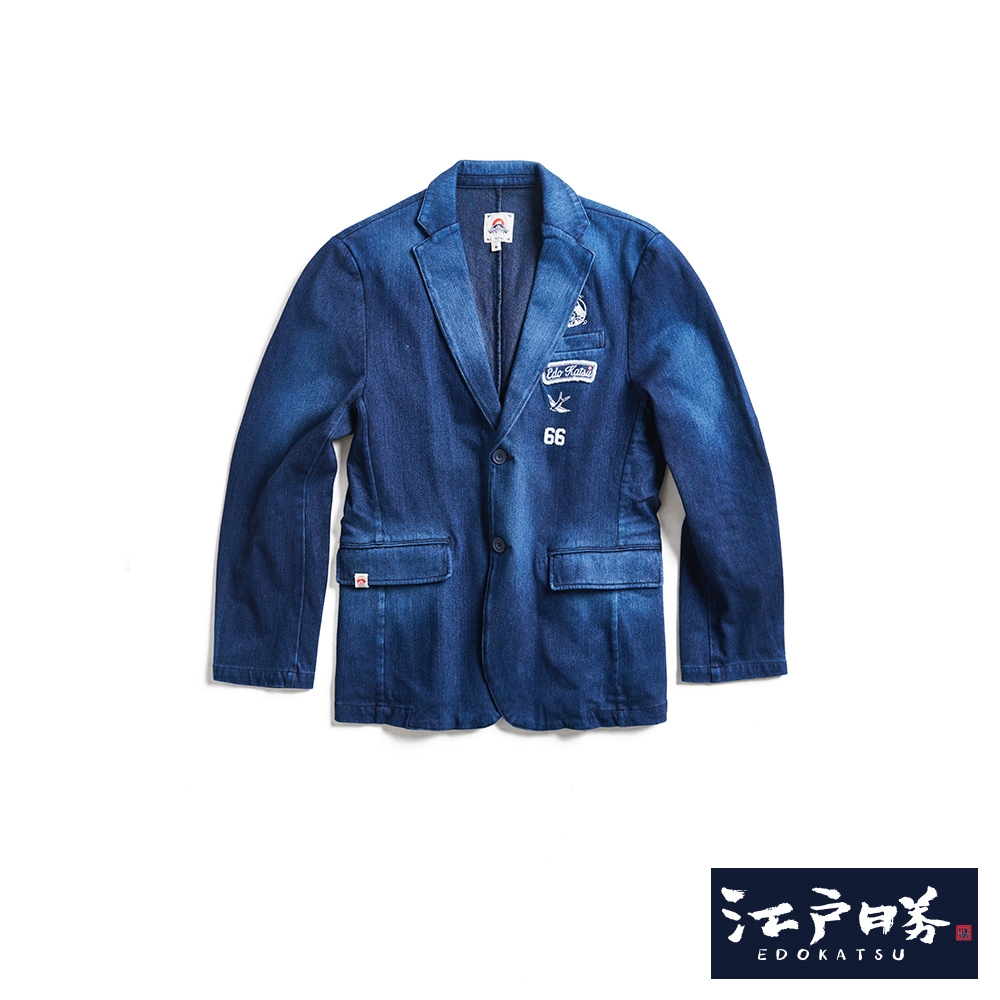 EDOKATSU江戶勝 靛藍系列 刺繡藍染丹寧休閒西裝外套-男-中古藍
