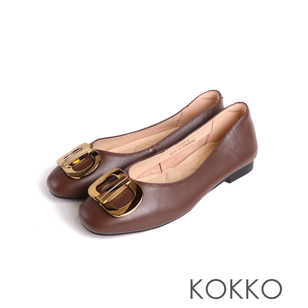 KOKKO精品時尚金屬飾扣彎折平底鞋深咖