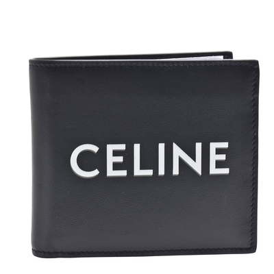 CELINE 經典品牌字母LOGO平滑小牛皮摺疊零錢袋短夾(黑色)