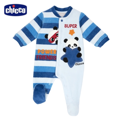 chicco-彩虹貓熊-剪毛絨條紋剪接前開兔裝